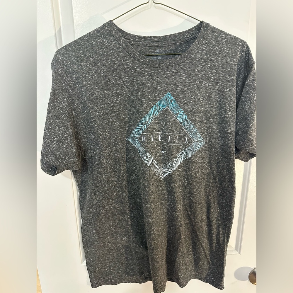 O'Neill Gray Short-Sleeve Tee with Teal Diamond Graphic